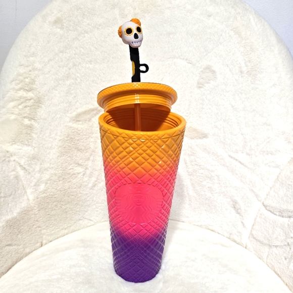STARBUCKS Day of the Dead Skull Straw Topper Sorbet Jeweled 24oz Limited Edition - Picture 2 of 6